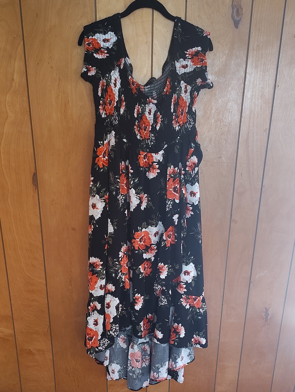Torrid Black Floral Midi Dress with Orange & White Blooms